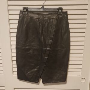 Halogen Dark Brown Leather Pencil Skirt